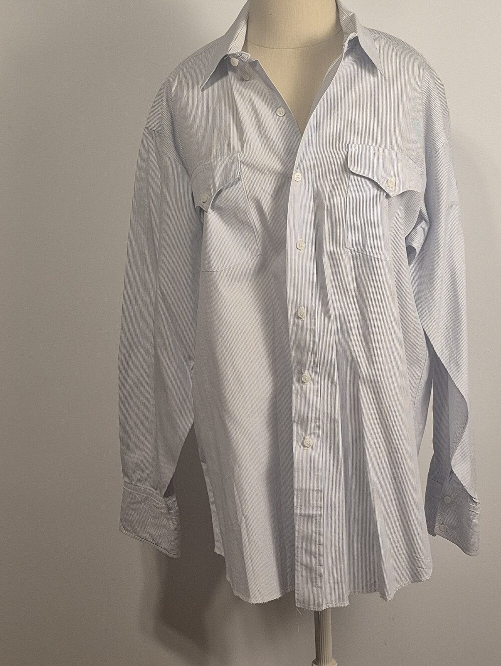 Vintage Golden West Western Shirt Men XL 17x35 Blue Pinstripe Button Up